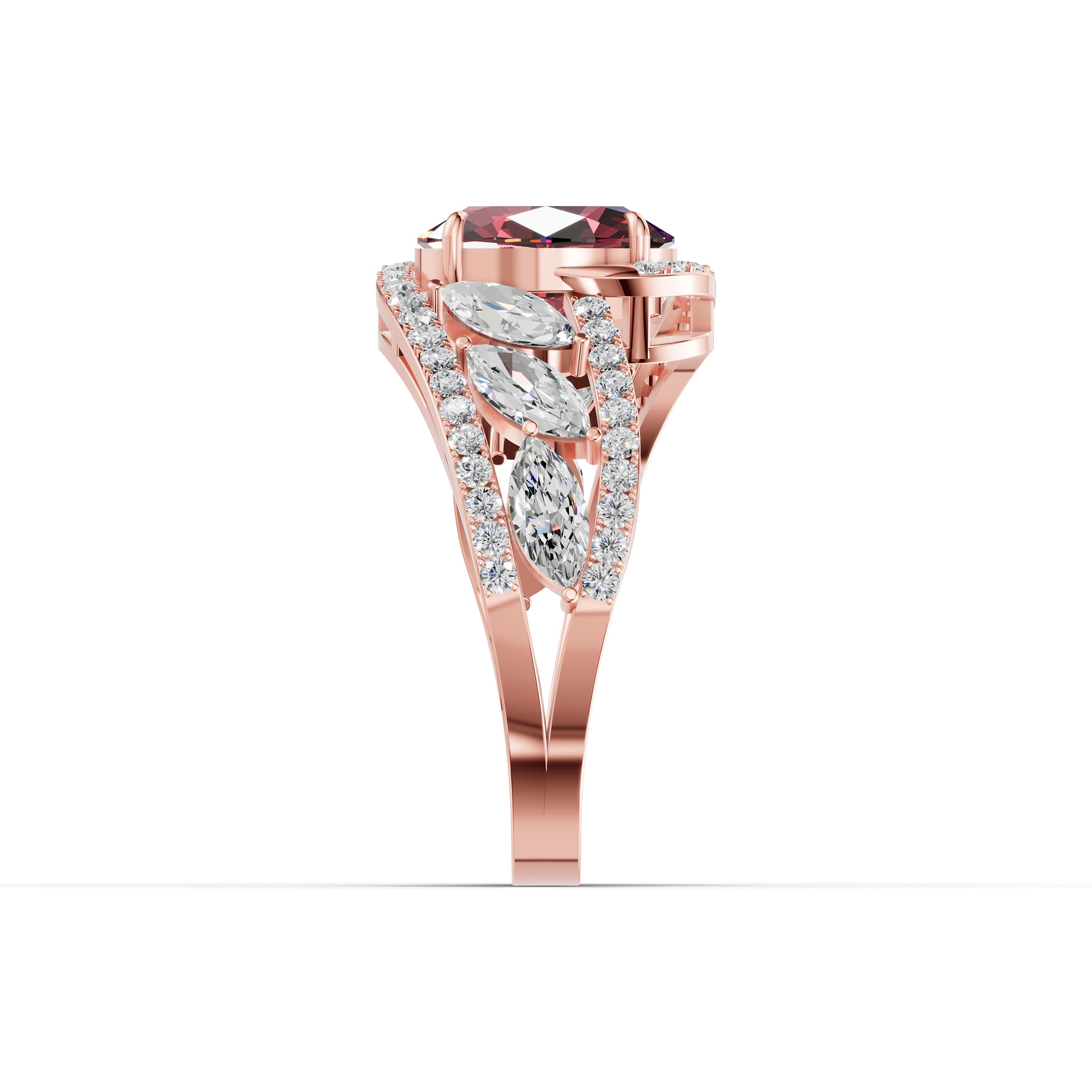 Wenna Oval Statement Ring in rose gold with lab grown diamonds and ruby, view 5