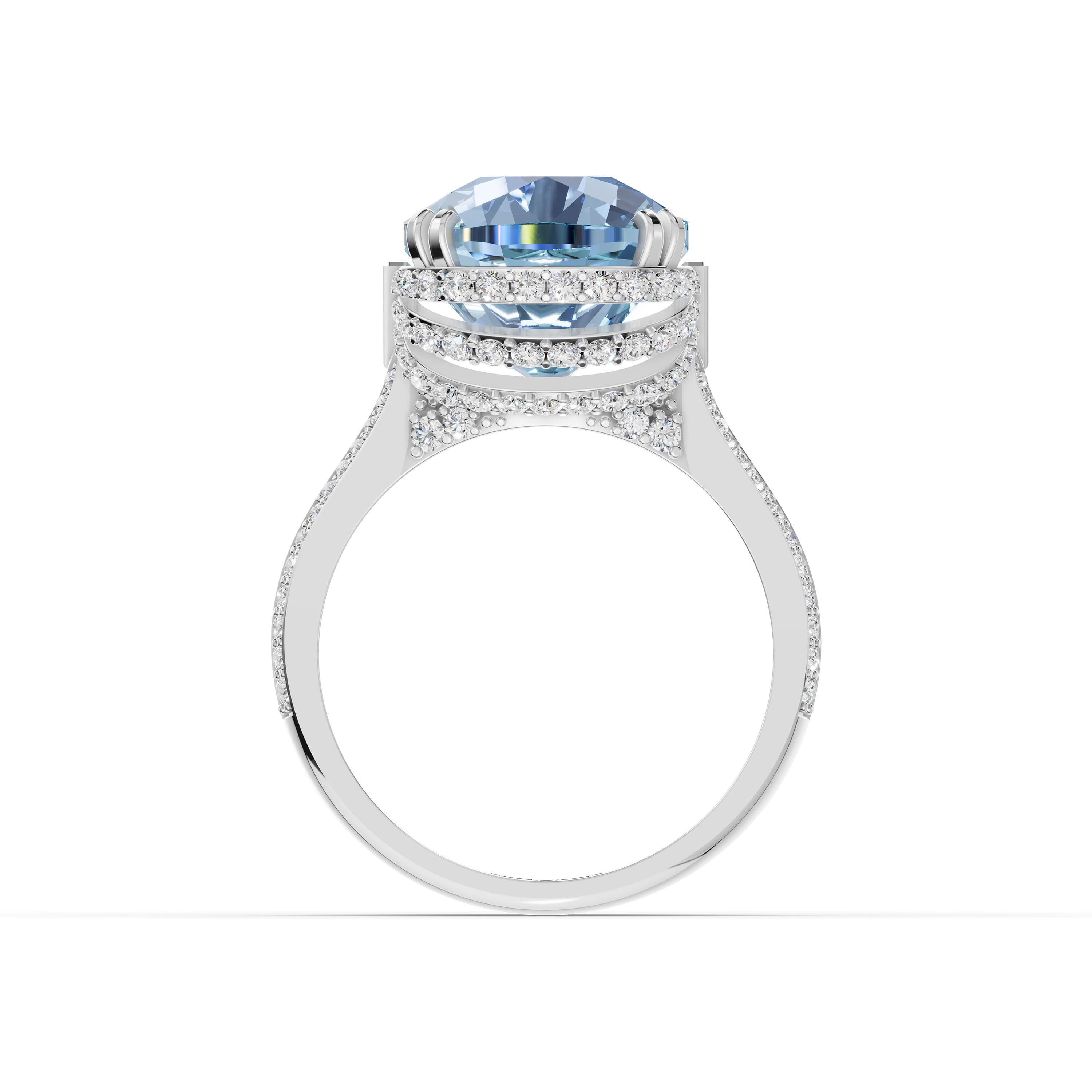 Vianne Cushion Statement Ring in white gold with lab grown diamonds and aquamarine, view 4