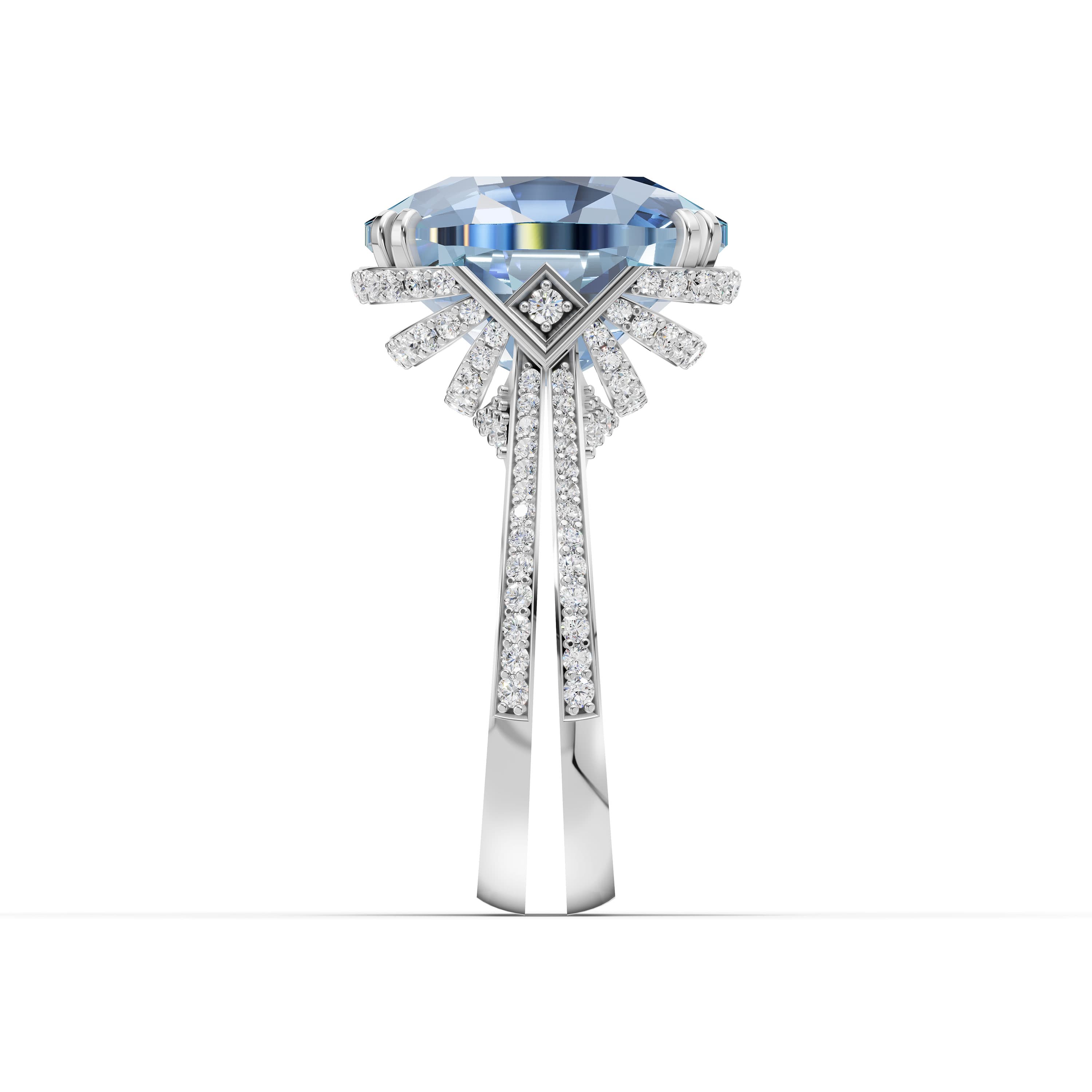 Vianne Cushion Statement Ring in white gold with lab grown diamonds and aquamarine, view 5