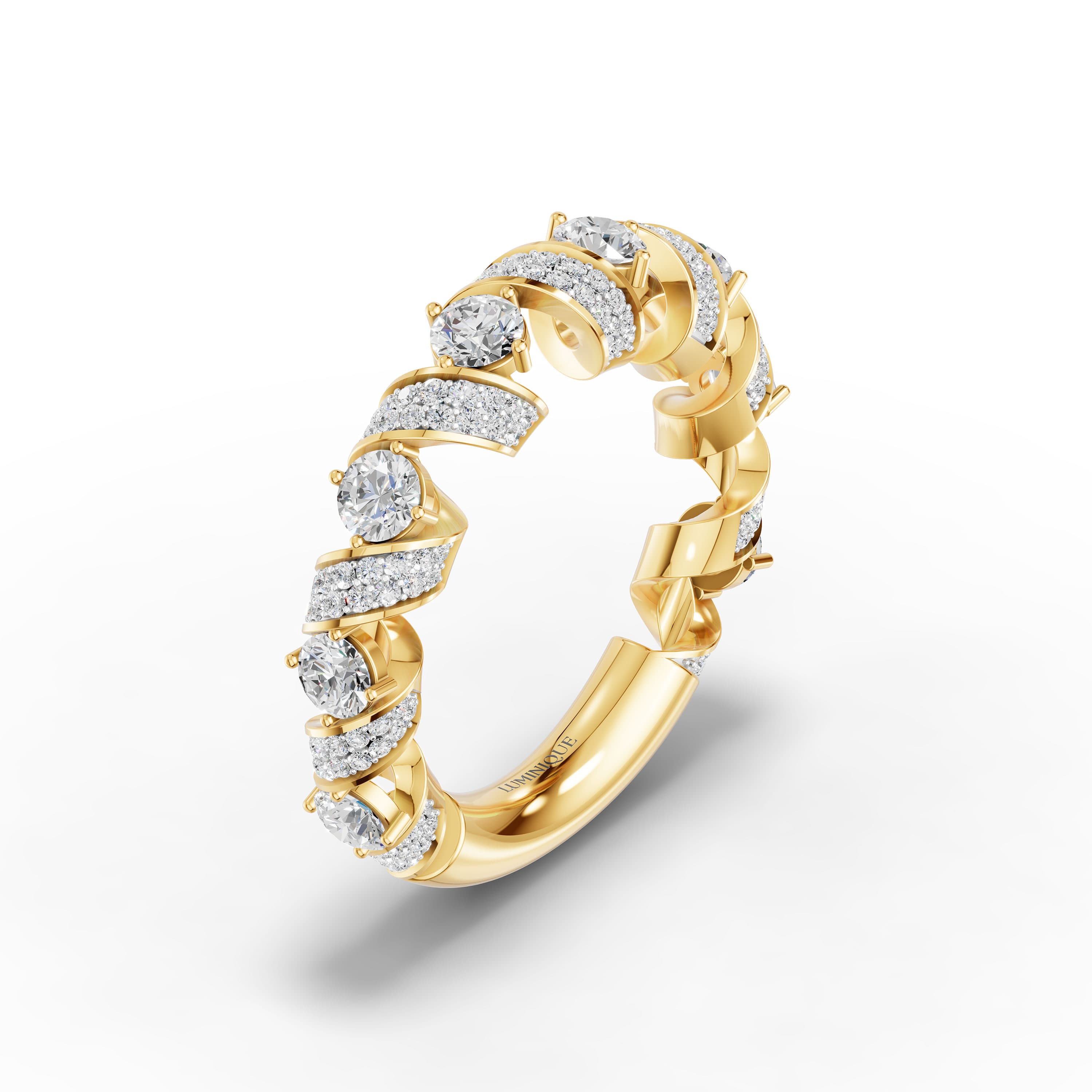 Cerelle Spiral Eternity Ring in yellow gold with lab grown diamonds, view 3