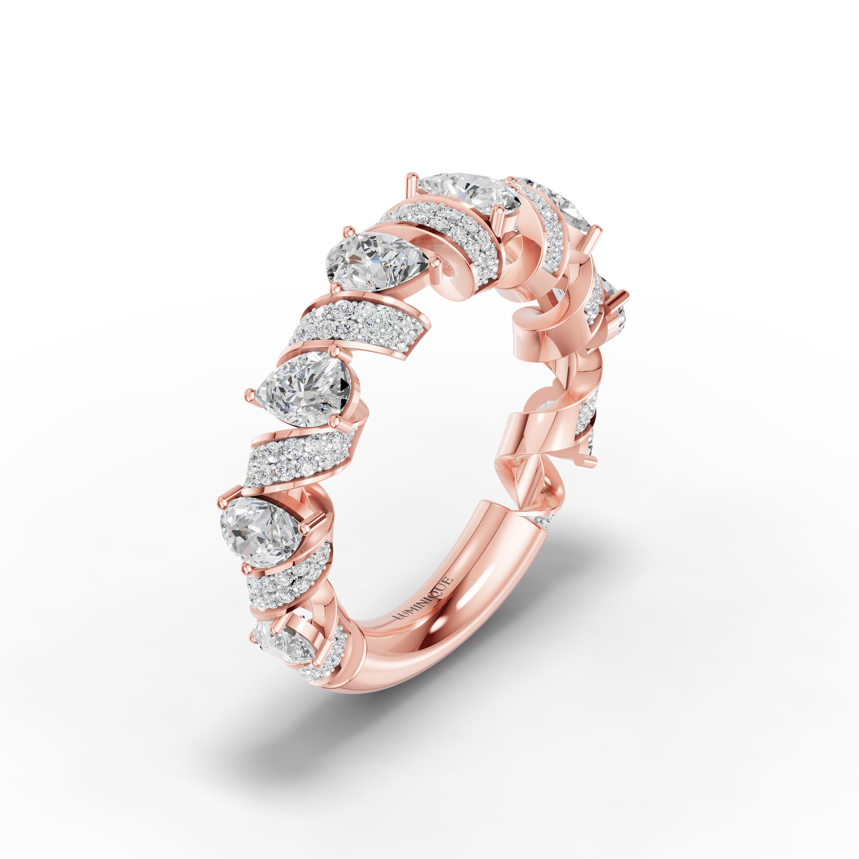 Fleurine Pear Twist Ring in rose gold with lab grown diamonds, view 3
