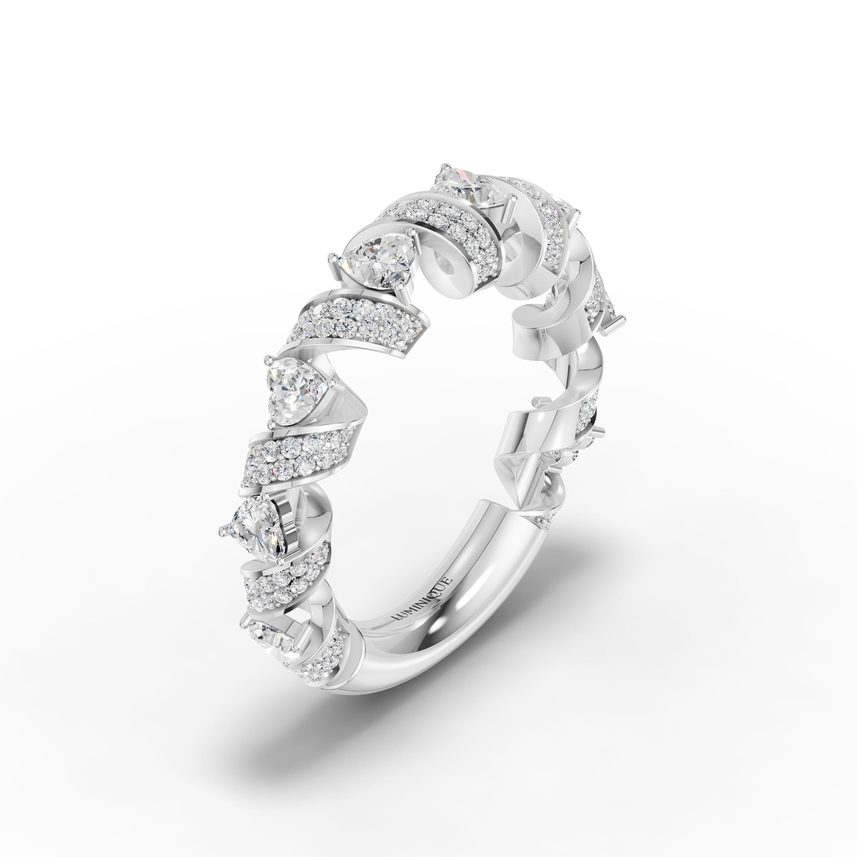 Doucette Heart Swirl Ring in white gold with lab grown diamonds, view 3
