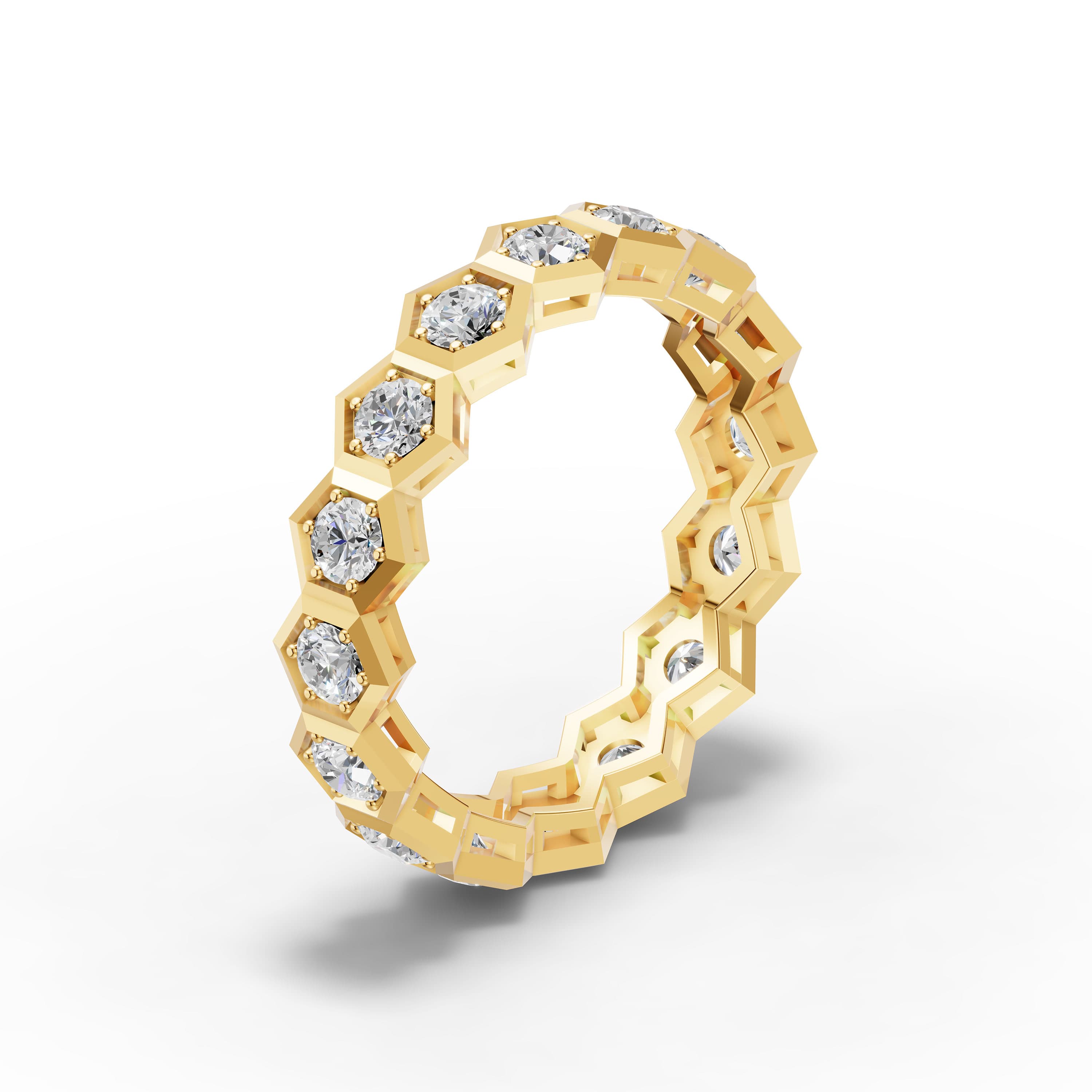 Alveole Hexagon Bezel Ring in yellow gold with lab grown diamonds, view 3