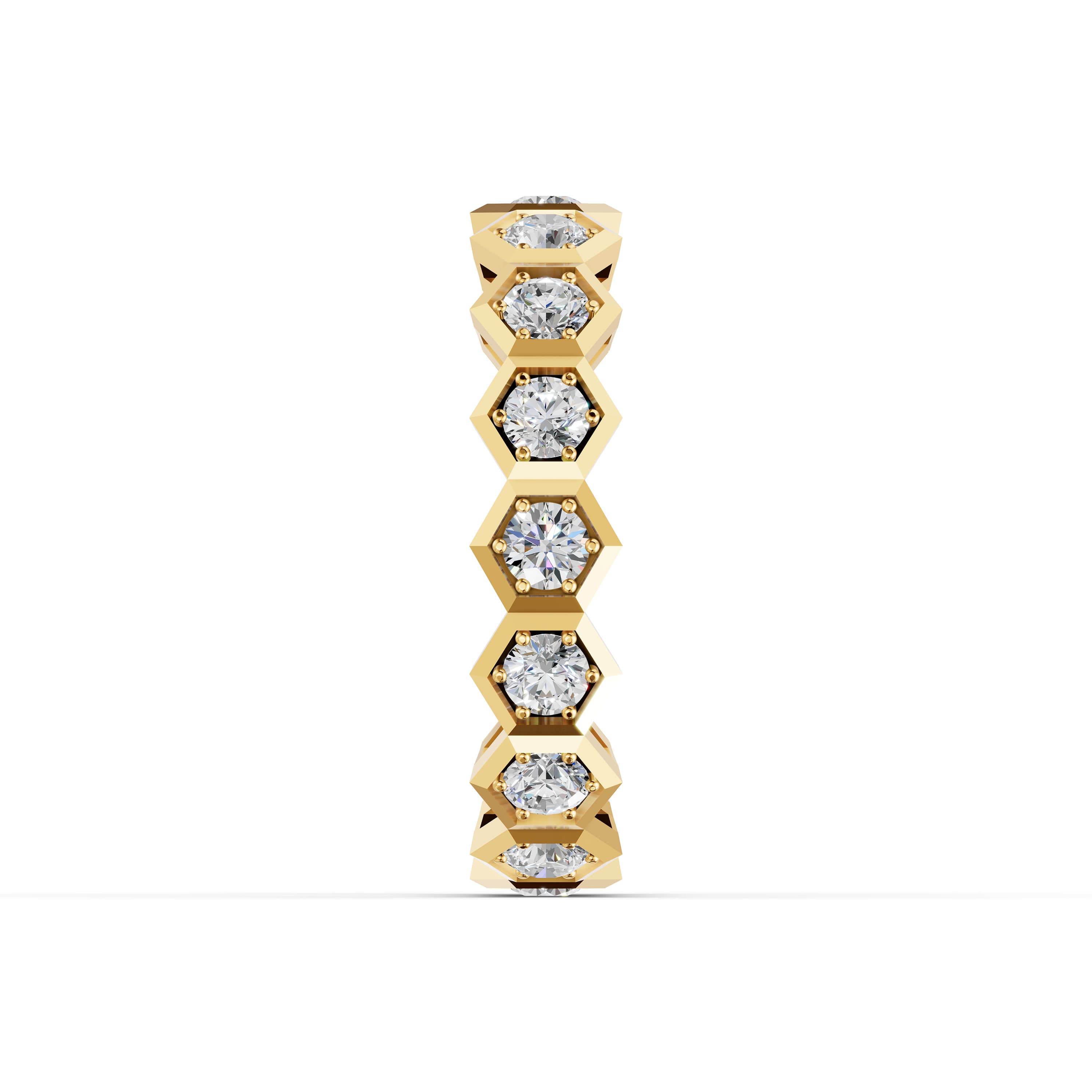 Alveole Hexagon Bezel Ring in yellow gold with lab grown diamonds, view 5