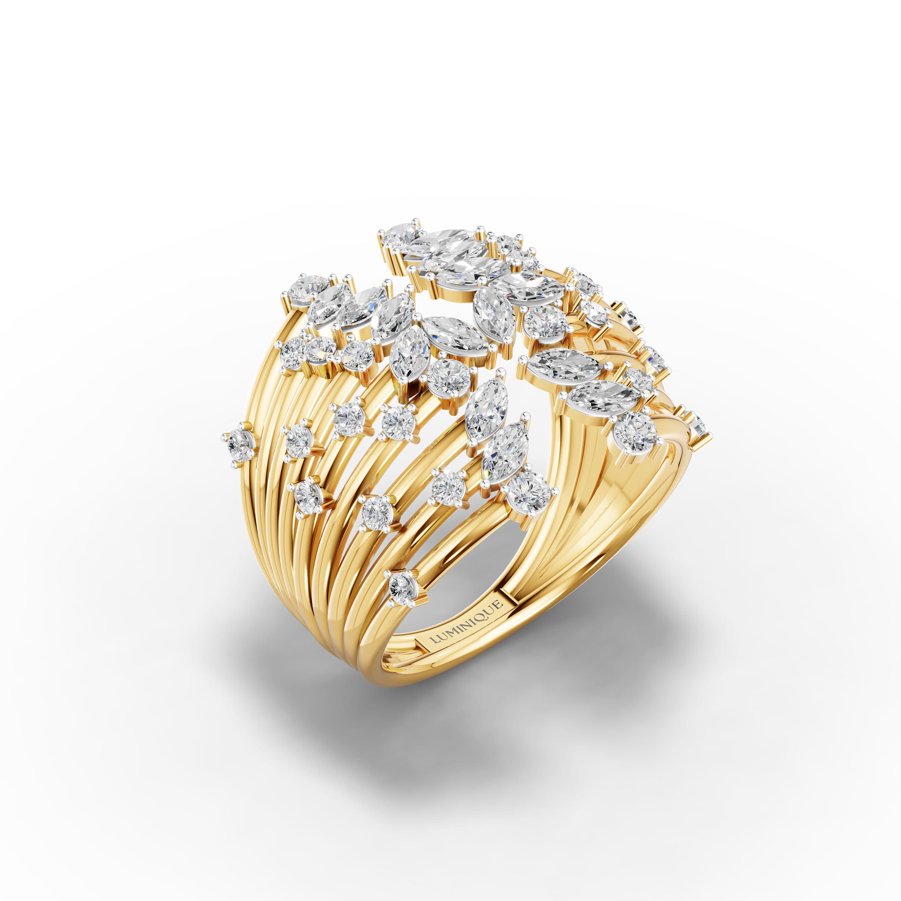 Etch Marquise Cluster Ring