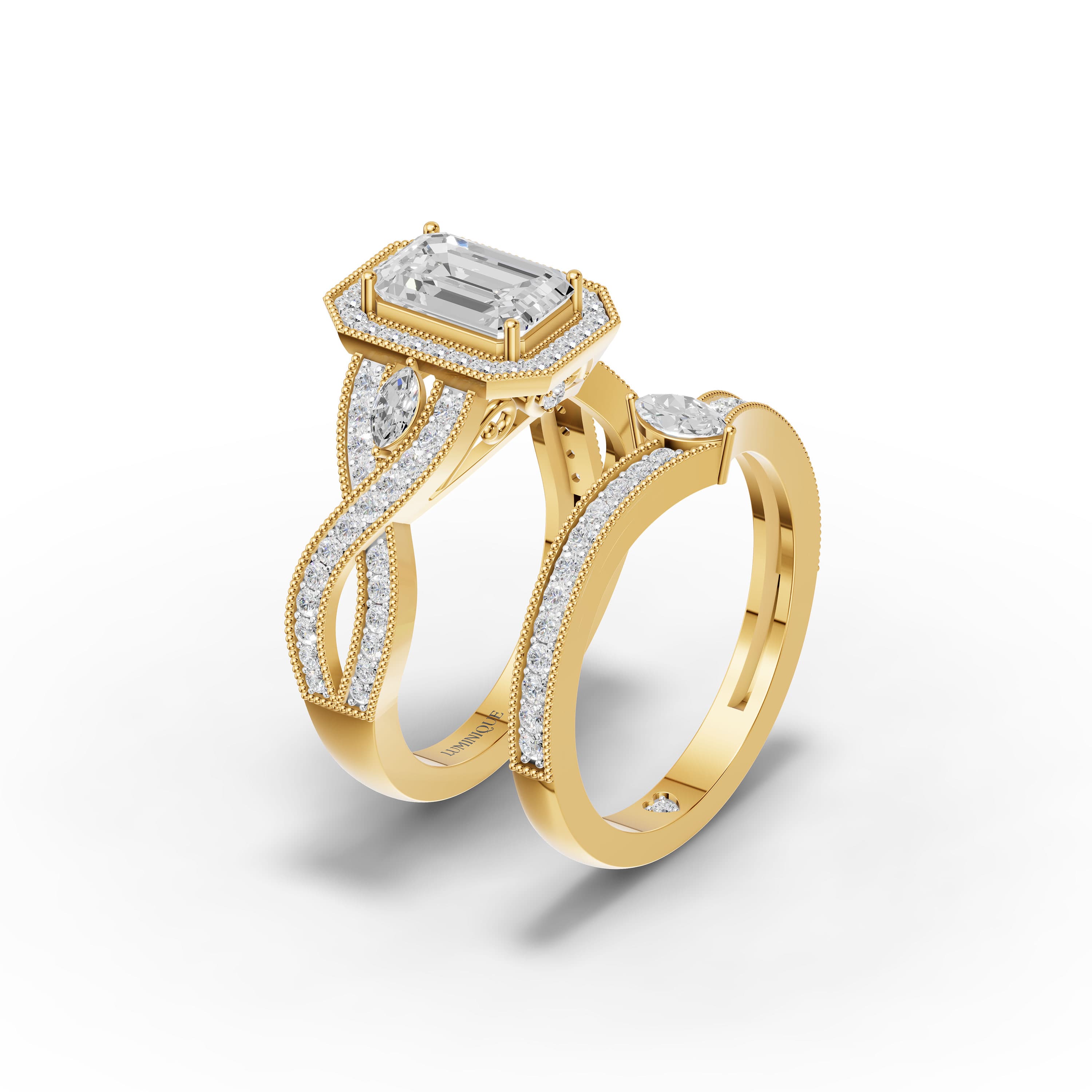 Eglantine Emerald Stack Ring in yellow gold with lab grown diamonds, view 3