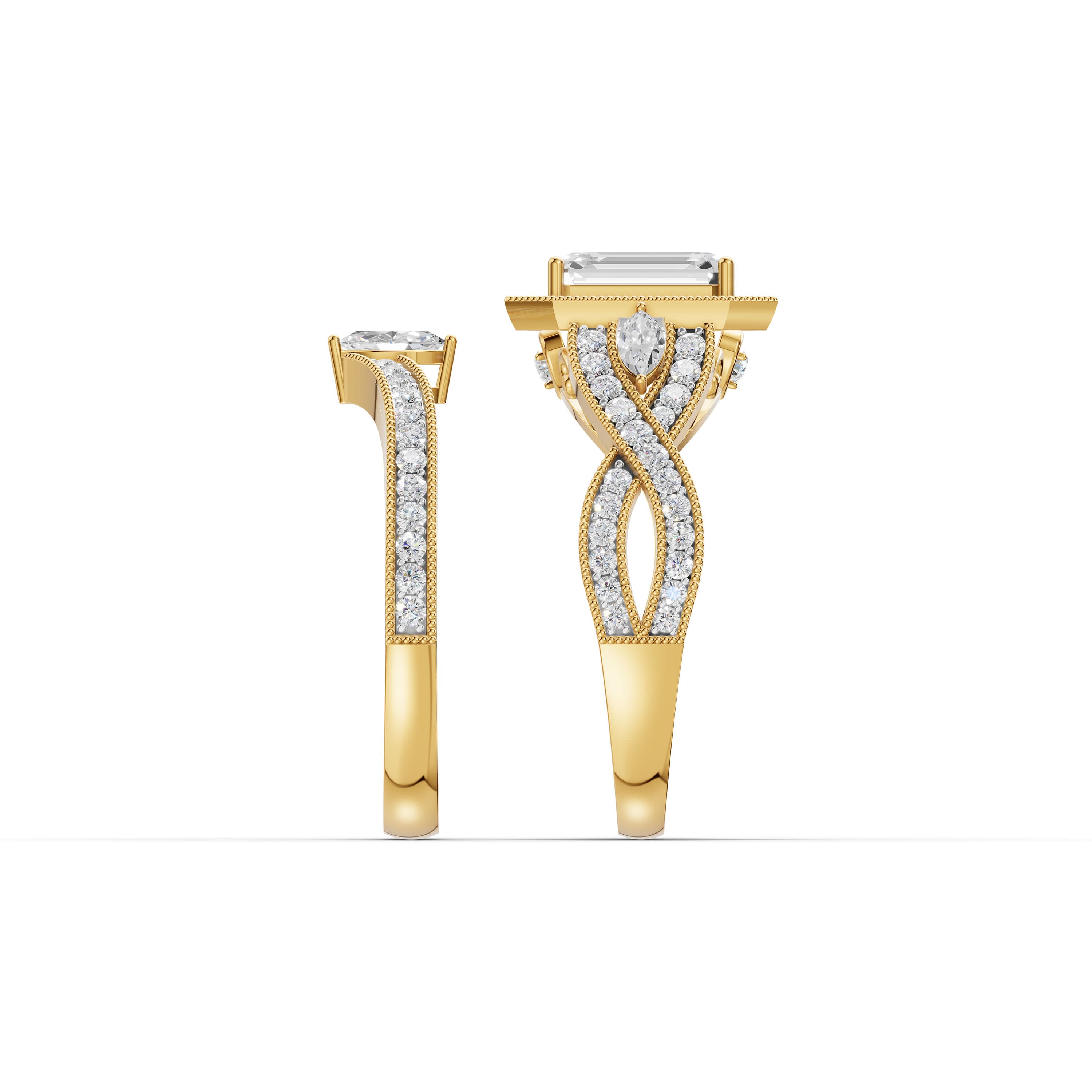 Eglantine Emerald Stack Ring in yellow gold with lab grown diamonds, view 5