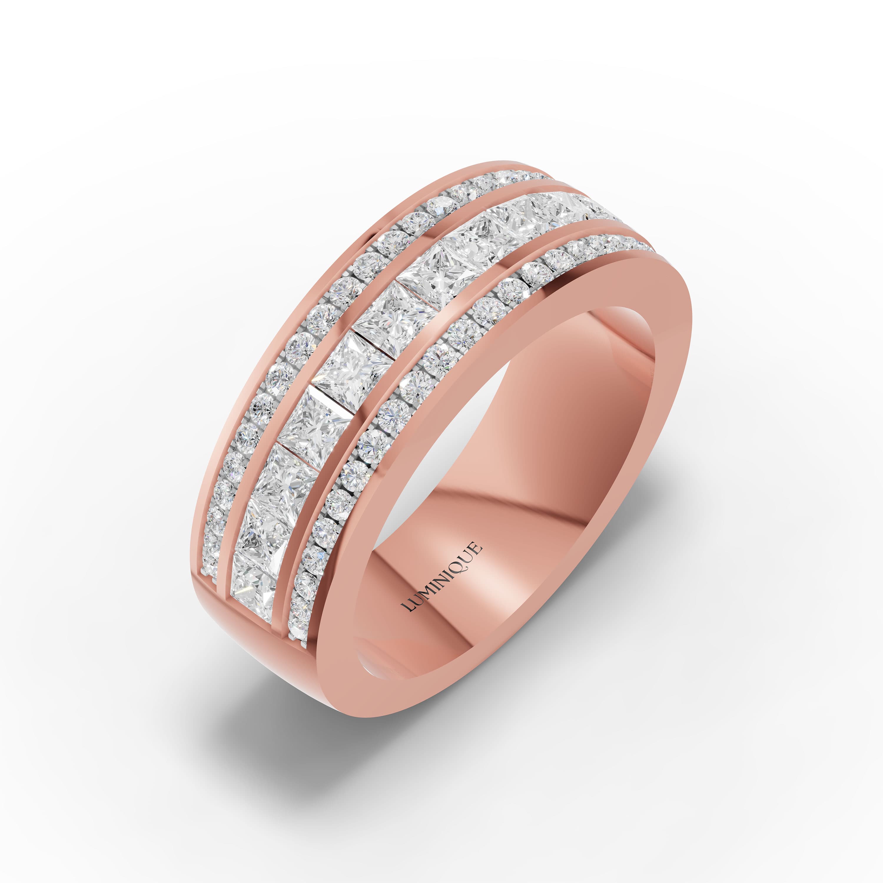 Isaline Princess Channel Ring in rose gold with lab grown diamonds, view 3