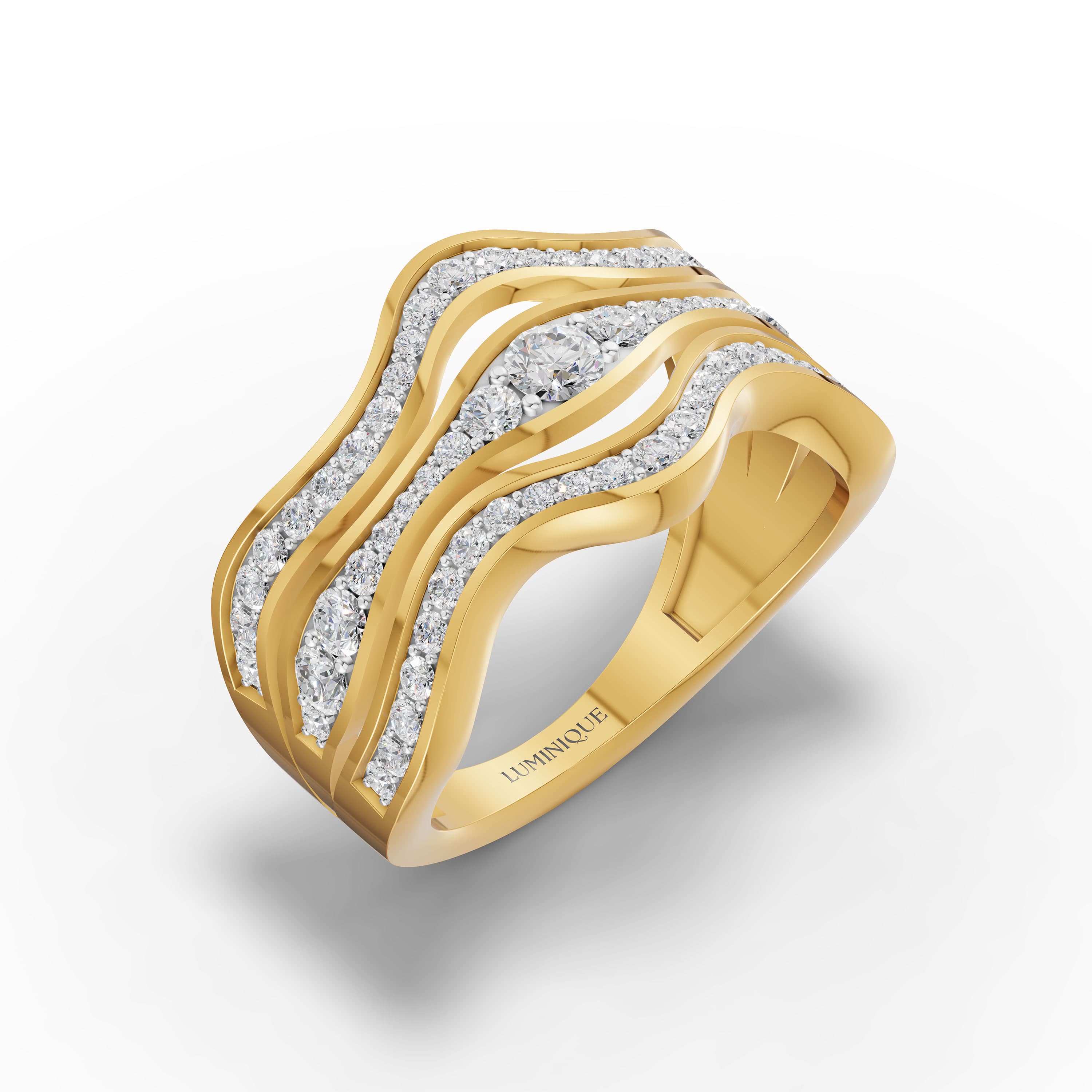 Linnea Wave Tier Ring in yellow gold with lab grown diamonds, view 3