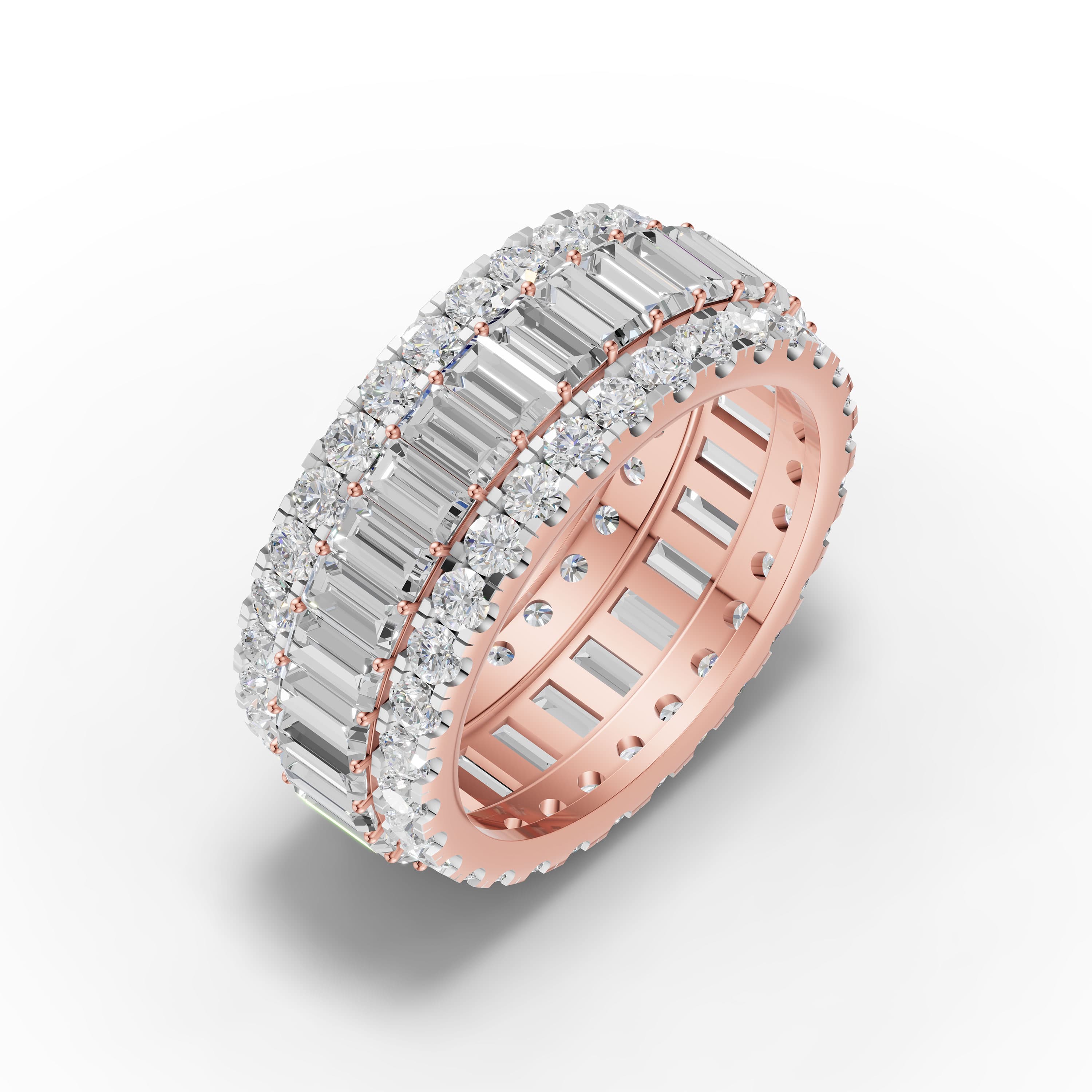 Oralie Baguette Eternity Ring in rose gold with lab grown diamonds, view 3