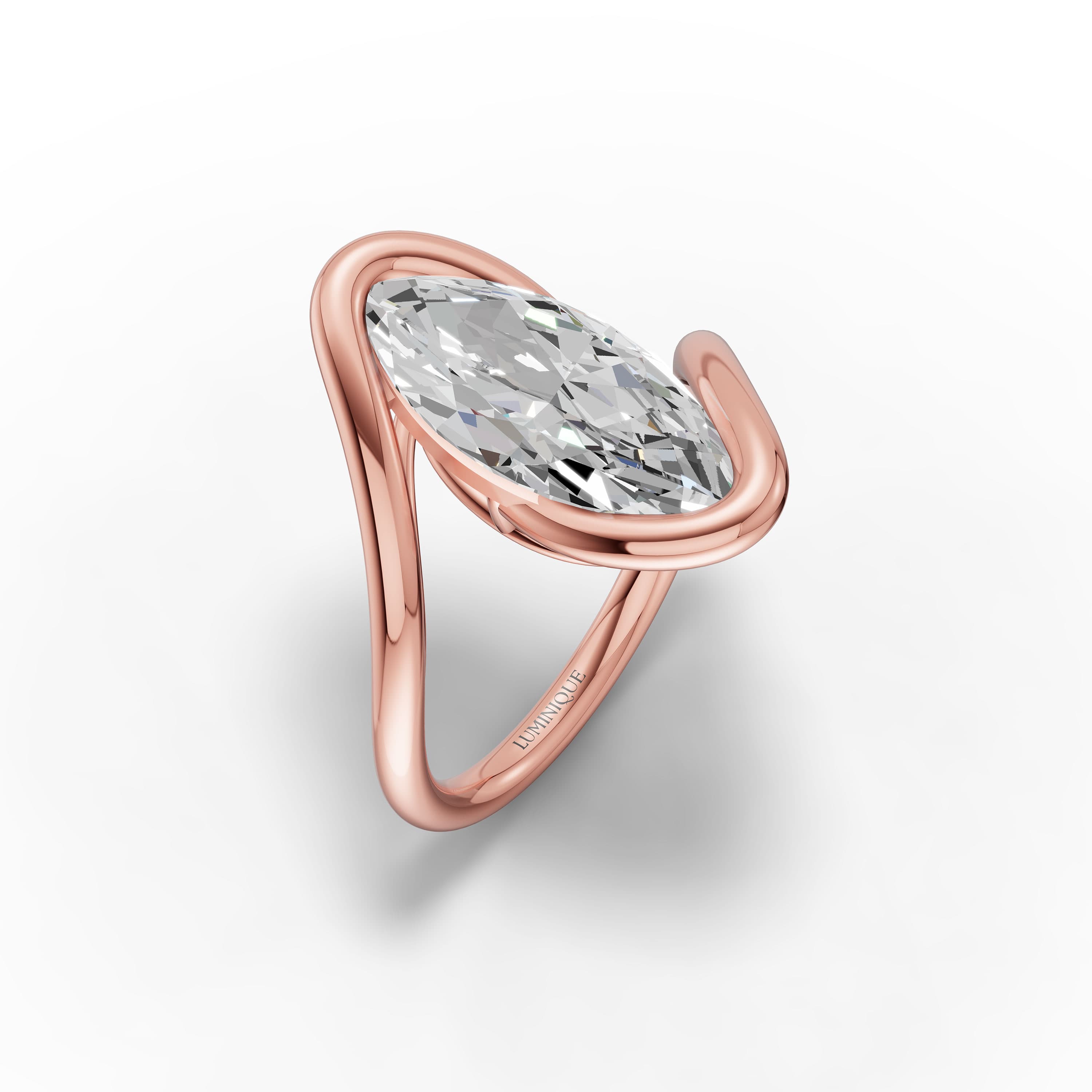 Albane Marquise Solitaire Ring in rose gold with lab grown diamonds, view 3